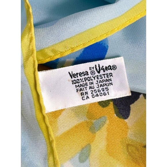 Vera Veresa Vintage Blue Yellow Floral Polyester Scarf - Picture 6 of 7